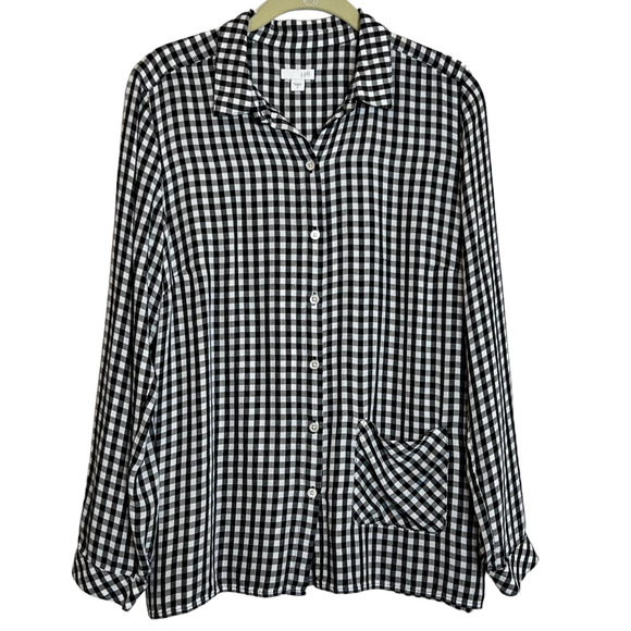 J. Jill Tops - J Jill Womens Blouse Size Small Black White Gingham Button Up Long Sleeve flaw